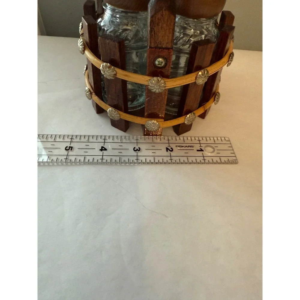 Vintage Wood Caddy Glass‎ Salt and Pepper Shakers Set Country Farmhouse